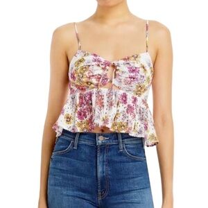 WAYF Floral Multi Eyelet Peplum Tank